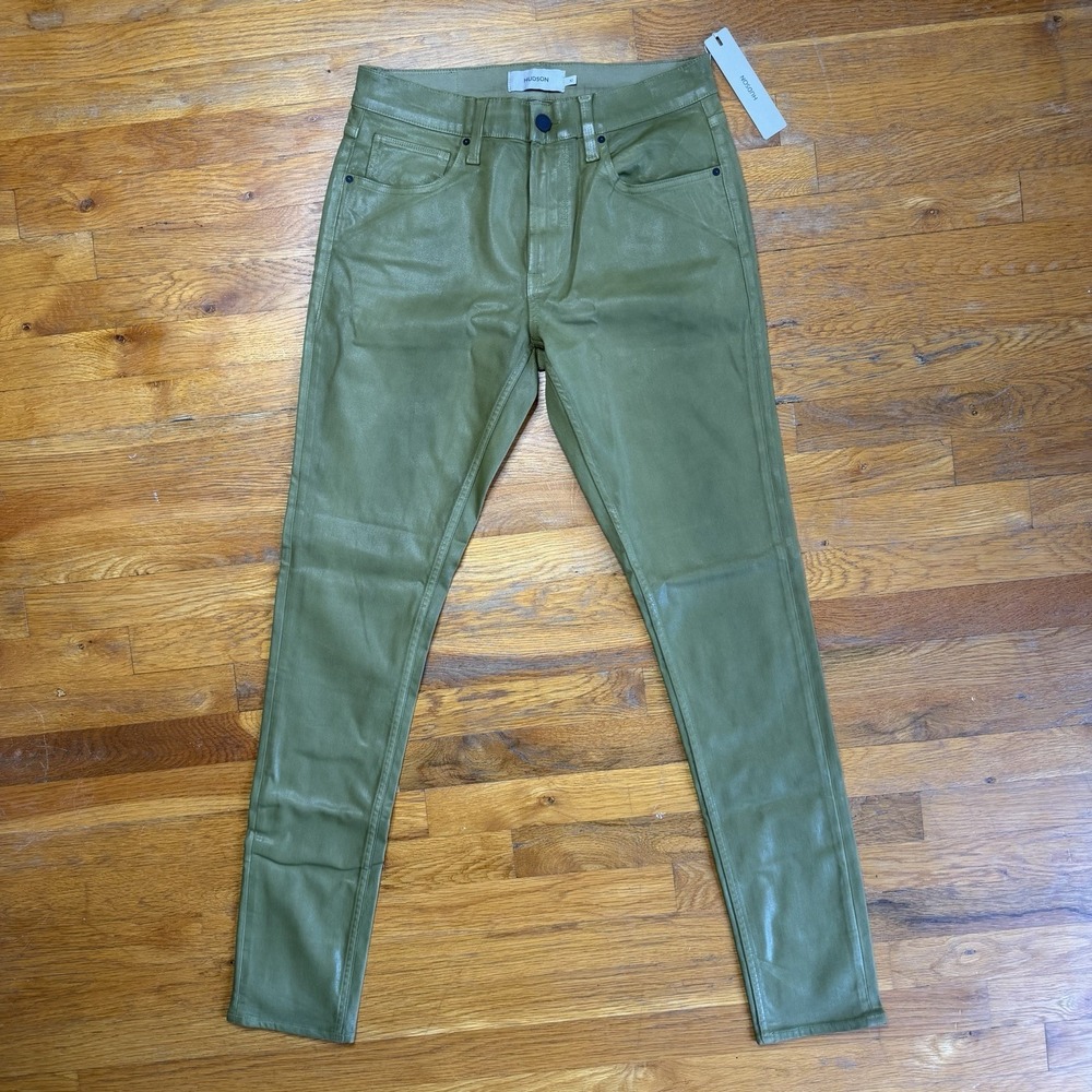 Hudson Men Jeans Size 32x34 Zack Skinny Olive Green Wax Denim NWT